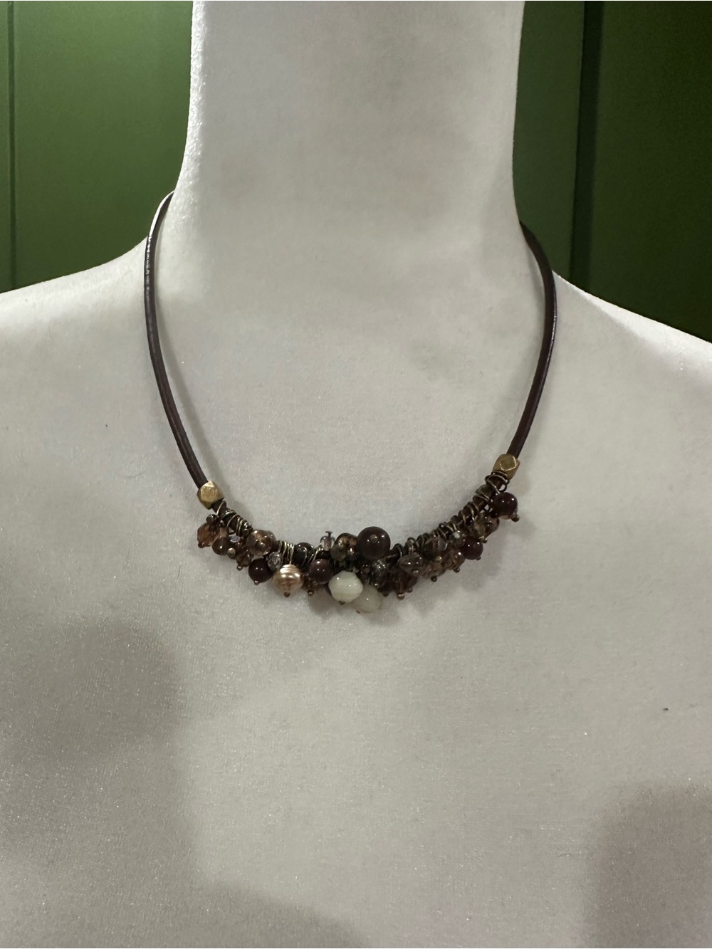 Premier Designs Brown Cluster Bead Necklace with Mixed Accents